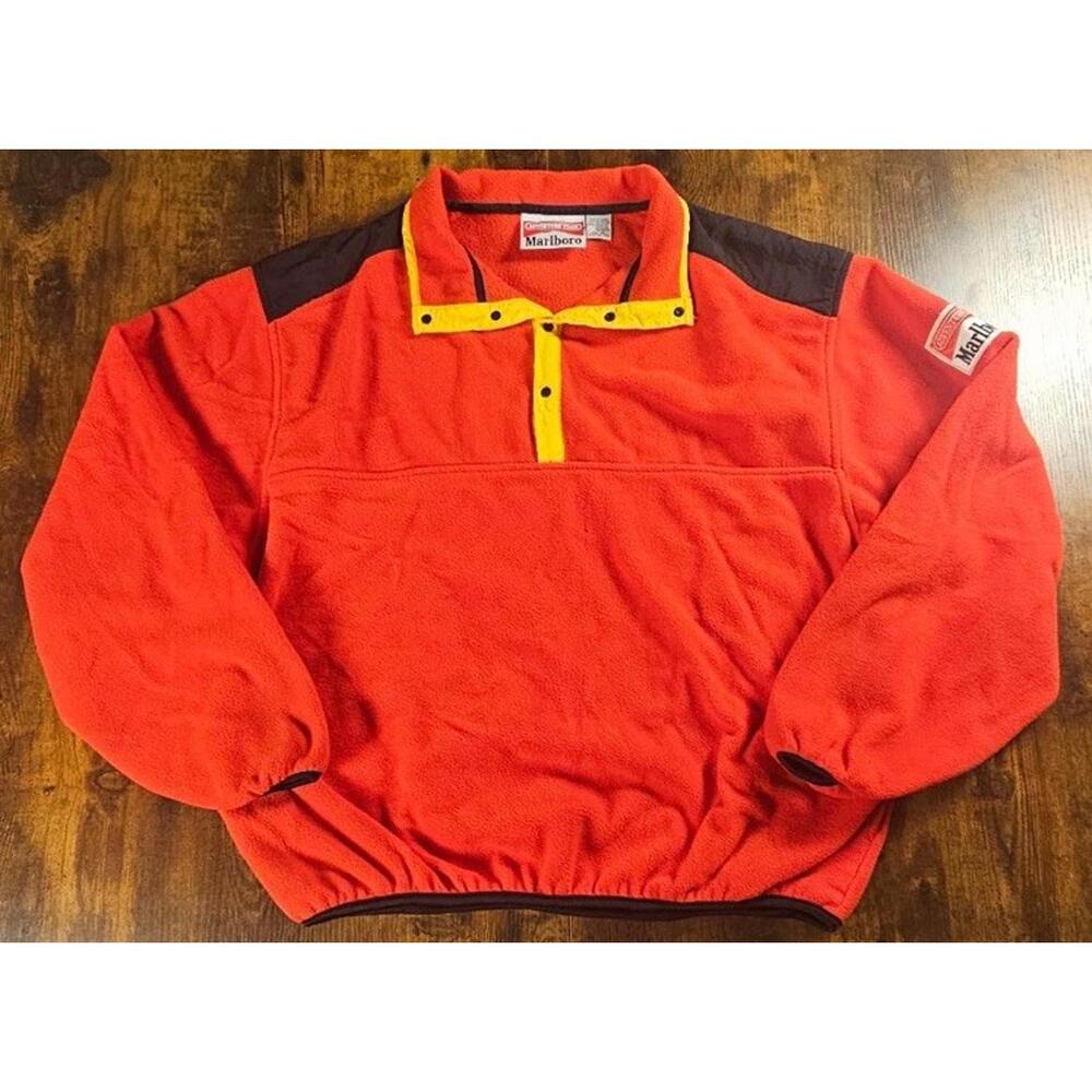 Vintage‎ Marlboro Adventure Team Snap Fleece Sweater Jacket Red Adult XL